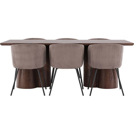 Olivia Essgruppe Tisch 100x210cm und 6 Velours Stühle mit Armlehnen mocca.