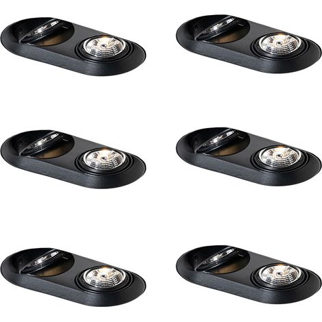 Set of 6 Rounded Recessed Spotlights Black GU10 70mm 2-Light - Hubs (1/4)