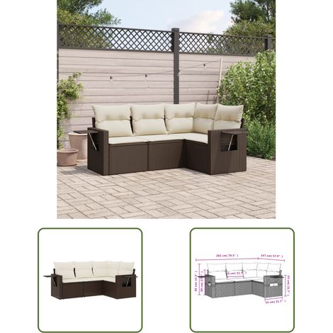 The Living Store 4-tlg. Garten-Sofagarnitur mit Kissen Braun Poly Rattan - Gartenmöbel - PE-Rattan Möbel - Outdoor Lounge Set - Gartenlounge - Sofasatz (1/3)