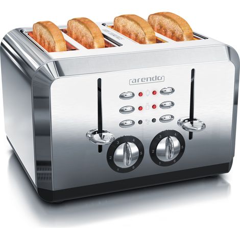 Arendo Toaster für 4 Scheiben, 1630 W, Automatik, Edelstahl, Wärmeisolierendes Doppelwandgehäuse, silber (1/5)