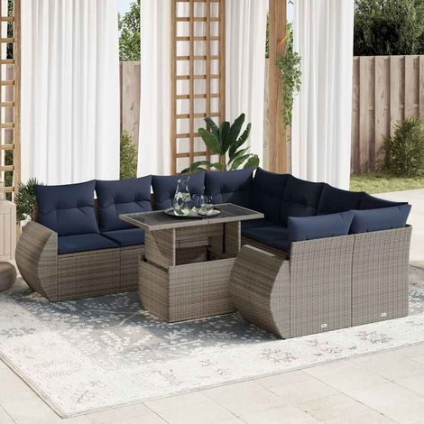 Set sofás jardín y cojines 9 pzas ratán sintético acacia gris vidaXL (1/5)