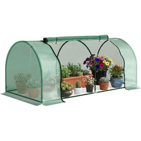 Mini serra da giardino, serra per pomodori 2 x 1 x 0,8 m con porta zip, telo in PE e struttura in acciaio verde (1/5)