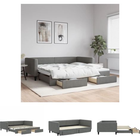 The Living Store Tagesbett Ausziehbar mit Schubladen Dunkelgrau 100x200 cm Stoff - Betten & Bettgestelle (1/5)