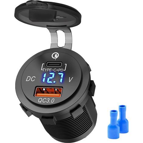 Caricabatterie rapido PD USB C per auto tipo C e QC3.0 Caricabatterie 12V / 24V QC 3.0 64W Presa di ricarica USB Guscio in metallo di alluminio per auto Aarine Moto Barca Caravan (Arancio) (1/4)