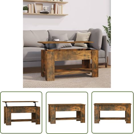 The Living Store Table basse Chêne fumé 101x49x52 cm Bois d'ingénierie - Table Basse - Meuble Salon - Table D'appoint - Table Relevé - Table Contemporaine (1/5)