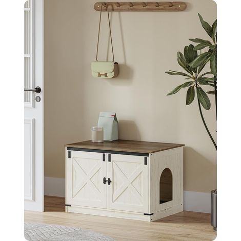Maison de toilette pour chat – Meuble à litière avec cloison amovible – Entrée réversible – Dimensions 80 x 50 x 53 cm – Design rustique