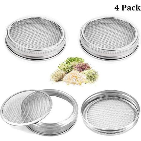Kit de 6 Pcs Couvercles de Germination 4 Couvercles en Acier Inoxydable et 2 Supports pour Graines (1/4)