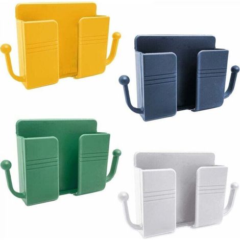 [NEVER USED] Set of 4 Wall Mount Phone Holders, Self-Adhesive Wall Mount with Organizer, Remote Control Storage Box Holder, Cell Phone Holder, Charging Stand