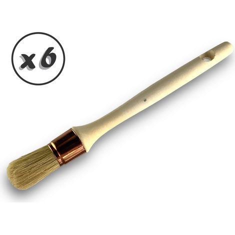 Lot de 6 pinceaux de pouce Brosse ronde en soie blanche Ø 29 mm Idéal peinture rénovation volets moulures plinthes angles persiennes Manche bois brut Kibros 370D296x6 (1/5)