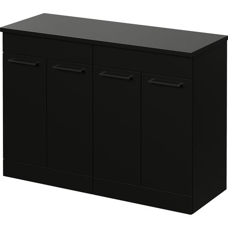Napoli 460 Matt Black 1200mm 4 Door Vanity Unit for Countertop Basins - 1200mm - Matt Black 160mm Handle