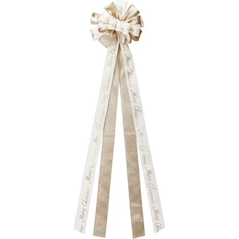 Nœud décoratif pour sapin de Noël, crème et or, 130 x 33 cm