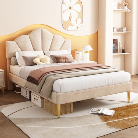 lit double adulte velours 140x190 tête réglable beige OKMYHOME (1/5)