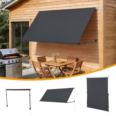 Jiubiaz Toldo manual con inclinación regulable, acero y aluminio, 3 x 1,50 m, poliéster impermeable y anti-UV, toldo para balcón, antracita