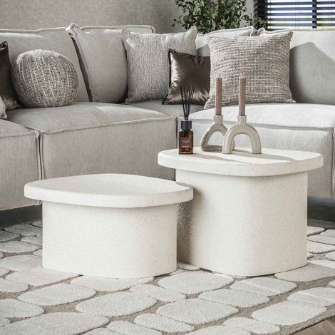 Lot de 2 tables basses 57 cm en marbre composite blanc