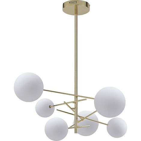 Lampadario asimmetrica 6 sfere L.72 x H. 116 cm in Metallo Dorato brillante - NAKINA