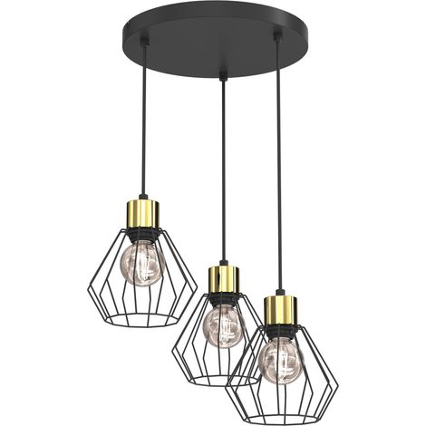 Suspension industrielle Parkla 3 abat-jour filaires noir et or mat E27 Luminex (1/4)