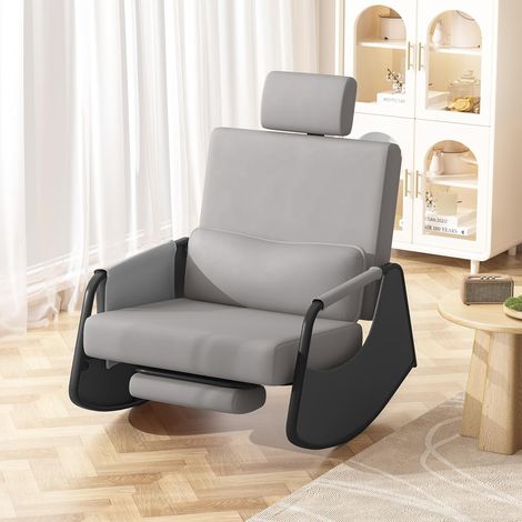 YODOLLA Fauteuil à Bascule, avec Repos Pieds Extensible & Dossier Réglable, Gris