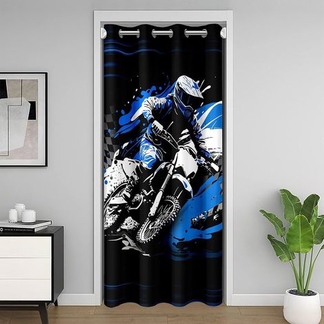 Motos Rideau de Porte 86x203cm Dirt Bike Rideau Occultant Rideaux Bleu Sports extrêmes Chaleur Noirout Rideaux Exterieur d'entrée Racing Motocross Rideaux Interieur Salon Chambre - 86L X 203H cm (1 Pa (1/5)