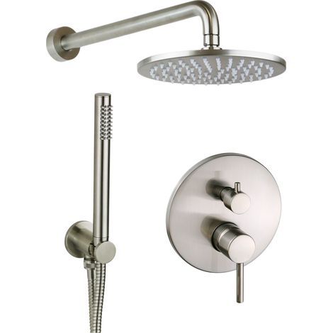 copy of Kit de ducha completo en color bronce con rociador de 200 mm Pollini Jessy C477355255OA  acero inoxidable cepillado