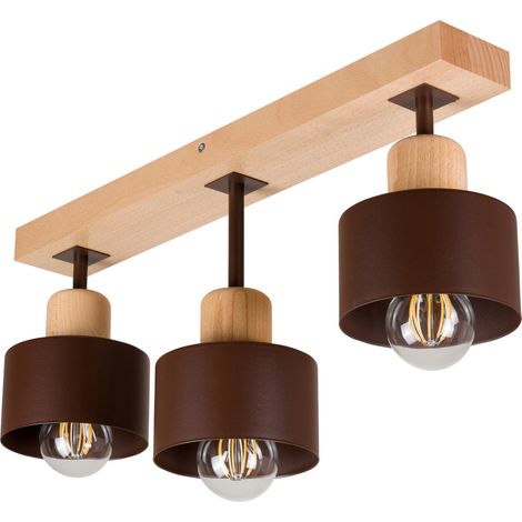 Lámpara de techo marrón de madera y metal de estilo escandinavo, 3xE27, iluminación LED moderna para salón, cocina, dormitorio, habitación infantil, loft. (1/5)
