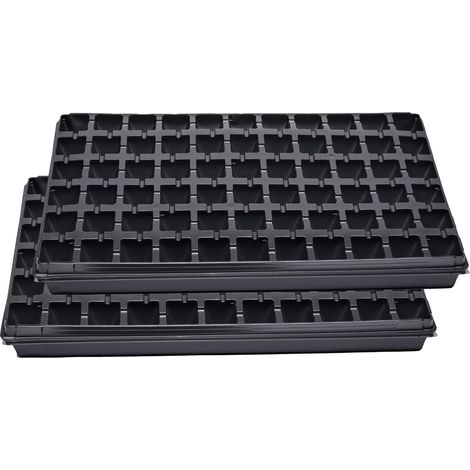 Garronda Bac à Semis, Plateau de Semis 66 Cellules, Mini Serre Interieur pour Germination et Culture, Plaque de semis idéal pour Potager, Bac de Germination avec Drainage Lot de 2 (53x32 cm, Noir)