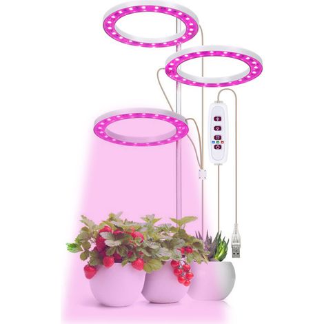 Lampe de croissance LED pour plantes, 5 modes d'intensité variable, 3 têtes, minuterie, USB, pour plantes en pot et légumes de serre (1/5)