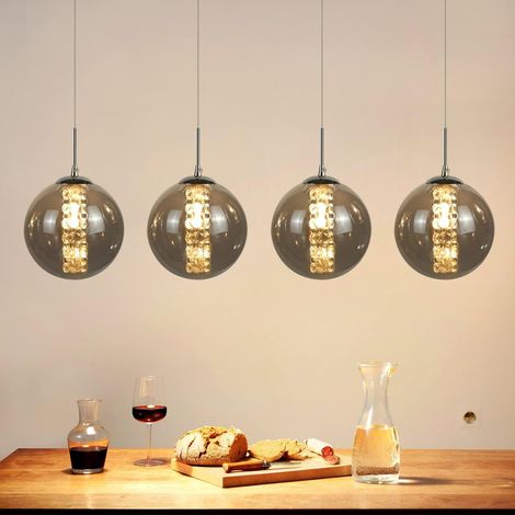 GBLY Moderne Deckenlampe - 4 - Flammen-Glasscheinwerfer mit rundem Glas, 150 cm, höhenverstellbar, Tischdeckenlampe für Wohnzimmer, Küche, Schlafzimmer, Flur (grau, 4 Flammen)