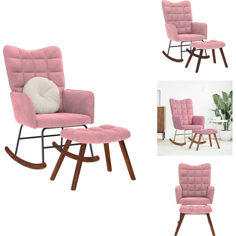 Chaise à bascule avec repose-pied rose velours - Fauteuil À Bascule Avec Tabouret - Fauteuils À Bascule Avec Tabourets - Fauteuil À Bascule - Chaise (1/5)