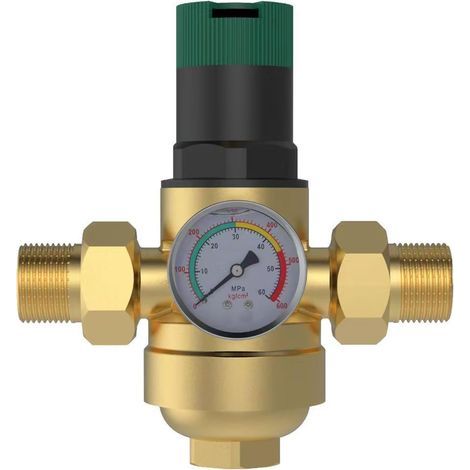 Water Pressure Reducer, 3/4 Inch Pressure Reducer, with Pressure Gauge, Brass Water Pressure Reducer, for Filtering Impurities in Water (1/5)