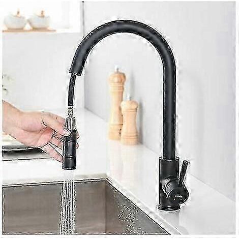 Robinet de cuisine avec douchette extensible, noir mat, pivotant à 360°, acier inoxydable, mitigeur pour évier de cuisine, 2 fonctions (1/5)