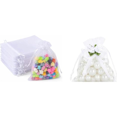 Lot 100 Sacs Organza 10 × 15 cm et 30 Sacs Organza Rose 10 × 12 cm – Emballage Cadeau, Décoration Élégante, DIY (1/5)