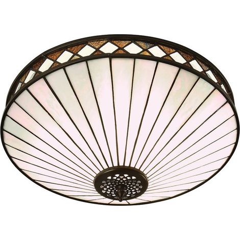 Interiors Fargo - 2 luci medie a filo soffitto bronzo scuro chiaro, vetro Tiffany, E27 (1/4)