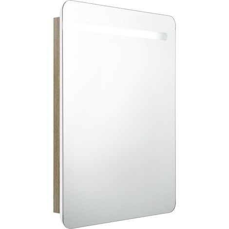 Maison Exclusive - LED-Bad-Spiegelschrank Weiß und Eichen-Optik 6
