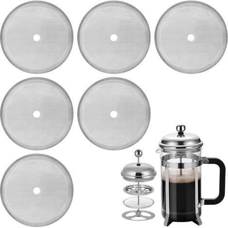 Filtre Maille - Lot de 6 - Acier Inoxydable - Réutilisable - Pour Cafetière à Piston 1000 ml - 10 cm (1/5)