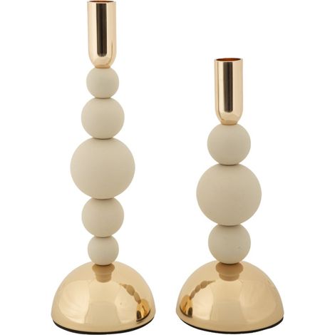 Porta Candele Bolly Crema Set 2 Pz Ø10x29,5 cm - Ø10x24 cm in Ferro Crema e Oro (1/5)