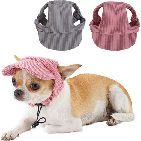 Chapeaux à cordon pour animaux de compagnie, chapeaux de soleil en velours côtelé pour chiens aux oreilles nues, chapeaux pour chiens Teddy et Chihuahua de petite et moyenne taille, M (1/4)