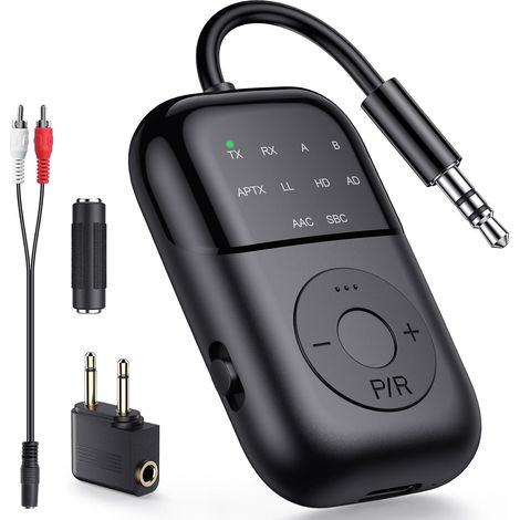 Émetteur-récepteur Bluetooth 2-en-1 (modèle 2025), adaptateur Bluetooth 5.4 compatible TV, avion, appareils de fitness, voiture et PC. Puissance maximale : 2 W. (1/5)
