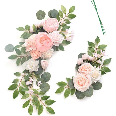 Arc de fleurs artificielles Swag, 2 pièces, signe de bienvenue pour mariage, décoration florale, arrière-plan de réception rose (1/5)