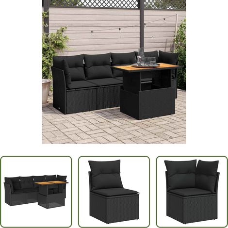 vidaXL Set de muebles de jardín 5 pzas y cojines ratán sintético negro (1/5)
