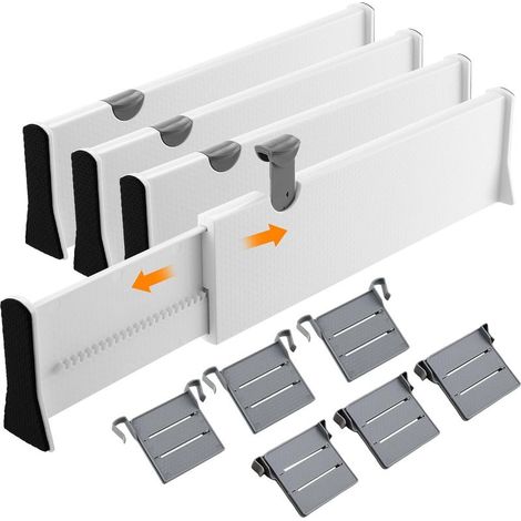 Schubladeneinteiler, Länge 38-54 cm, Höhe 10,5 cm, verstellbarer Schubladeneinteiler, geeignet für Schminktisch, Schreibtisch, Kleiderschrank, Küche (weiß) (1/5)