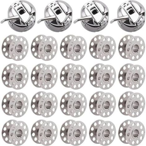Boîtes à canettes en métal pour machine à coudre – Lot de 4 boîtiers + 20 bobines métalliques compatibles modèles standard Singer, Janome, Brother