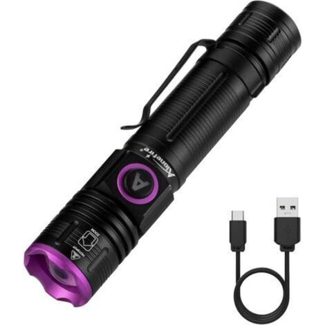 SV85 5W Lampe Torche UV LED 365nm Type C USB Rechargeable Zoom Lampe Portatif Ultraviolet Lumiere Noire Détecteur D'urine pour Resine, Pêche, Scorpion, Minéraux, Ambre avec Batterie