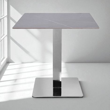 Tavolo ristorante bar top per esterno 80x80 cm effetto Cemento e base argento H 75 (1/5)