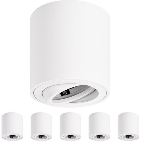 Spots GU10 en Saillie Blanc, Ø80x84mm Spots Plafond Ronds, Orientables 30°, Plafonnier 230V avec Douille GU10, Spots de Surface en Aluminium, Sans Ampoules, 6 Pièces (1/5)