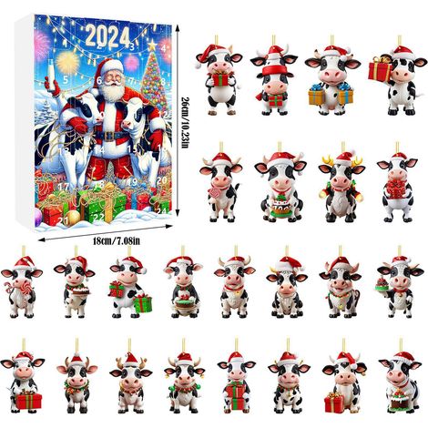 Calendrier de l'Avent avec vache laitière - Décoration de Noël - Calendrier de l'Avent - Ornement 2D en acrylique - Ensemble de décorations imprimées - Jouet décoratif préféré des enfants, des adolesc (1/5)