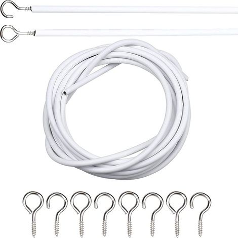 Ensemble de 4 œillets, crochets en forme de point d'interrogation et cordon élastique recouvert de PVC de 2 mètres pour accessoires de rideaux.