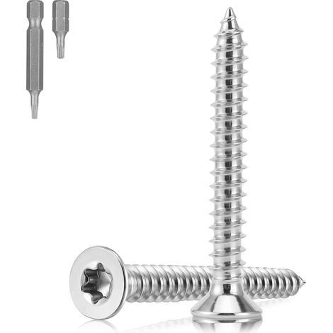 Lot de 80 vis à bois en acier inoxydable M4 x 35 mm Torx Vis autotaraudeuses en acier inoxydable pour meubles, réparation de machines, fixations (1/5)