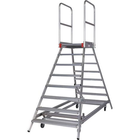 Euroline Premium 516 Mobile Podesttreppe beidseitig begehbar mit Zentralfeststellung fahrbar 8 Stufen