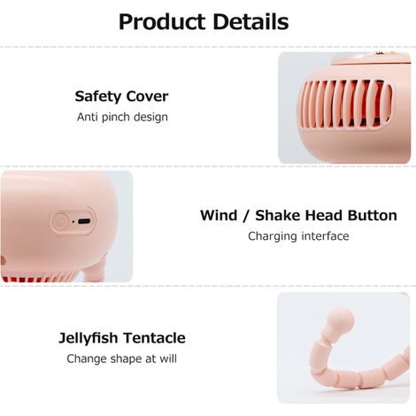 Ventilateur sans pales 4 vitesses sans fil, tête oscillante à 130°, mini climatiseur flexible à vent élevé, batterie 3600 mAh, ventilateur pieuvre pour poussette, ventilateur à pince pour vélo enfant (1/5)