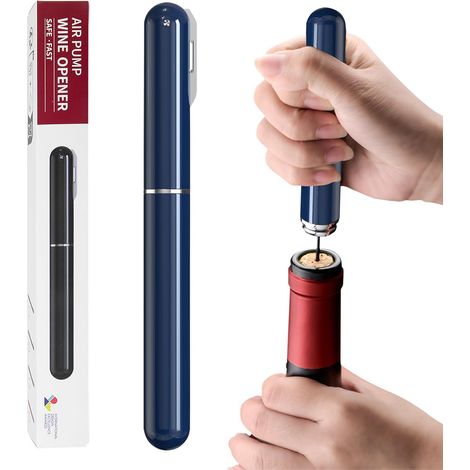 Tire Bouchon Pompe à Air 2-en-1 avec Coupe-Capsule, Bleu (1/5)